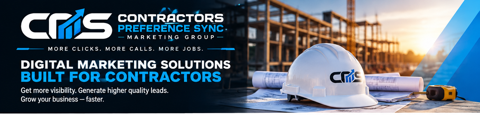 Contractors Preference Sync marketing graphic with construction site and hard hat